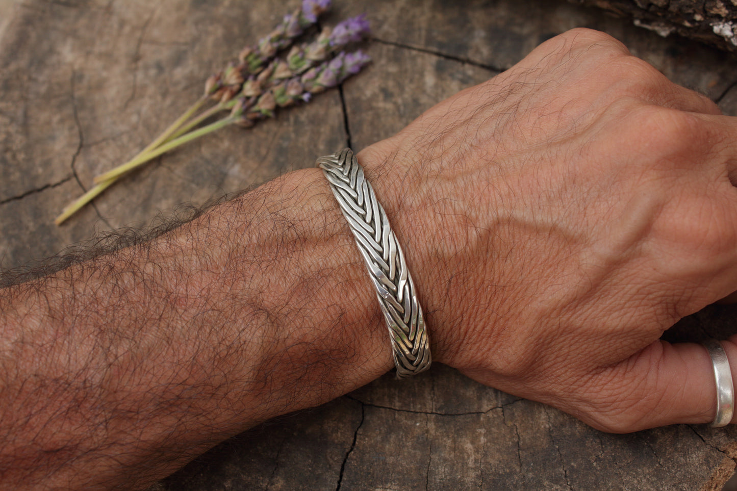 Pulsera rígida hecha a mano, brazalete 10mm de plata trenzado, brazalete, pulsera