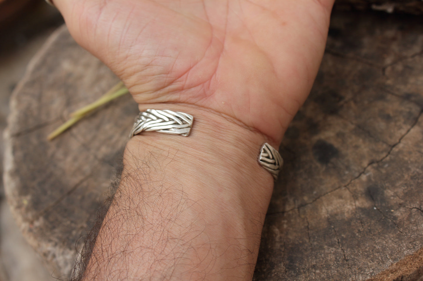 Pulsera rígida hecha a mano, brazalete 10mm de plata trenzado, brazalete, pulsera