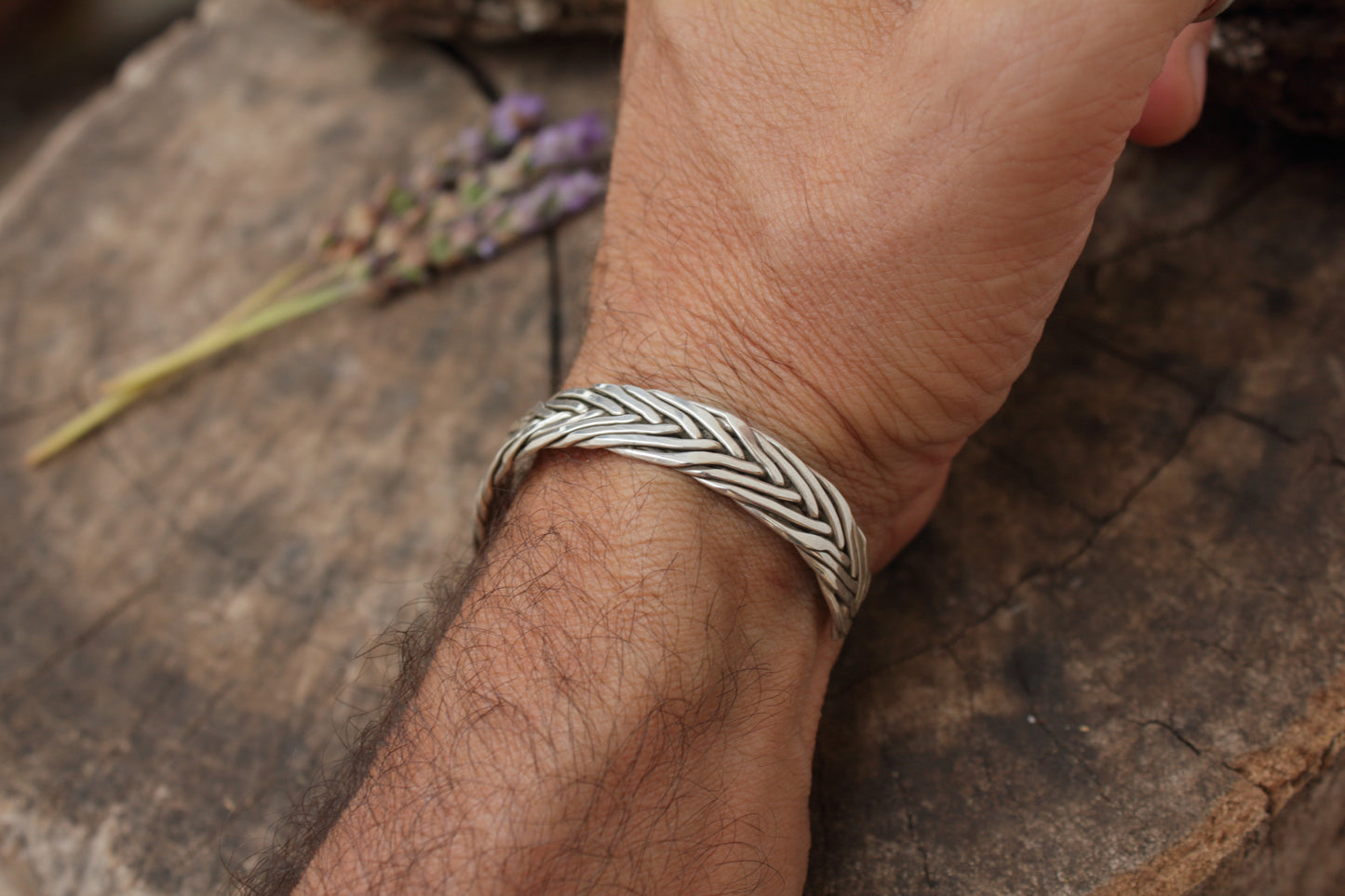 Pulsera rígida hecha a mano, brazalete 10mm de plata trenzado, brazalete, pulsera