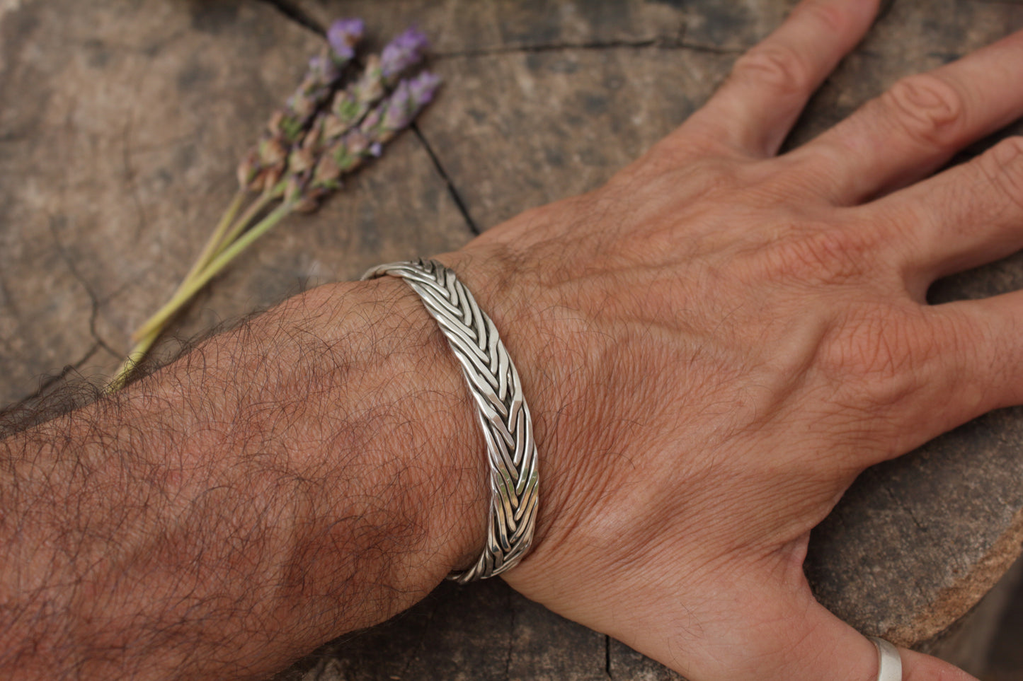 Pulsera rígida hecha a mano, brazalete 10mm de plata trenzado, brazalete, pulsera