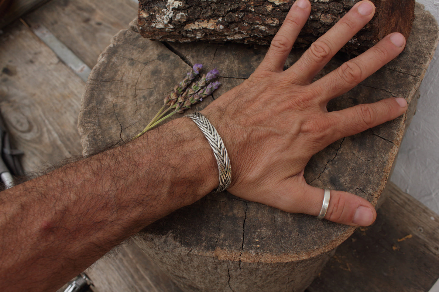 Pulsera rígida hecha a mano, brazalete 10mm de plata trenzado, brazalete, pulsera