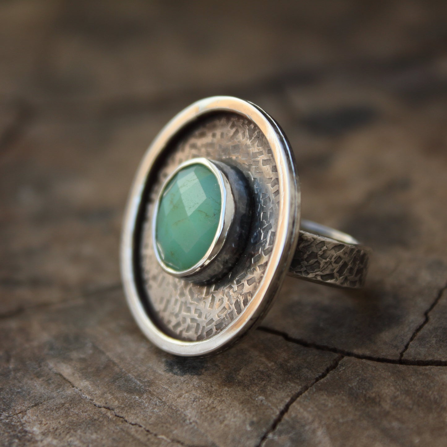 Anillo Grande de Plata de Ley y Gema Crisoprasa nº 15