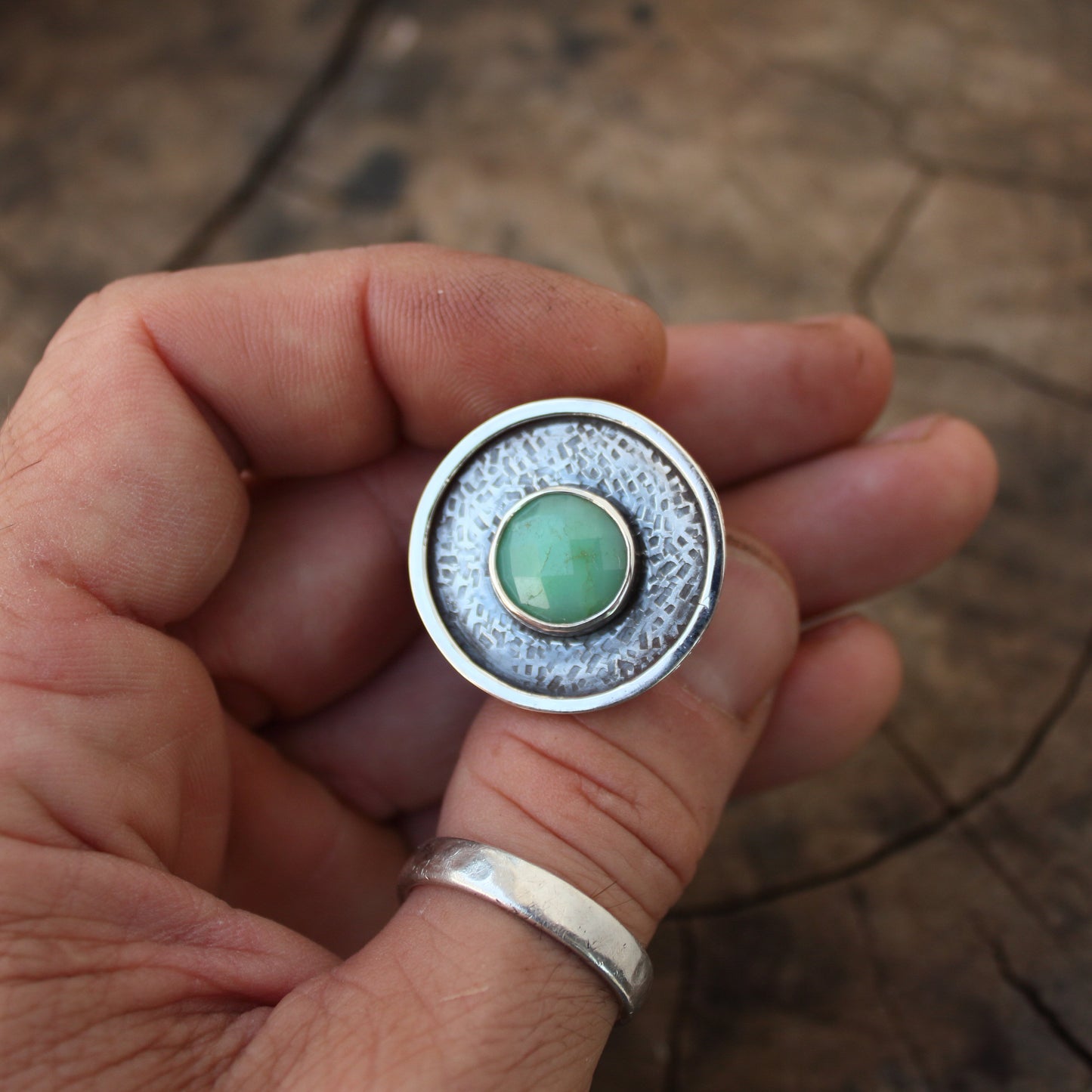 Anillo Grande de Plata de Ley y Gema Crisoprasa nº 15