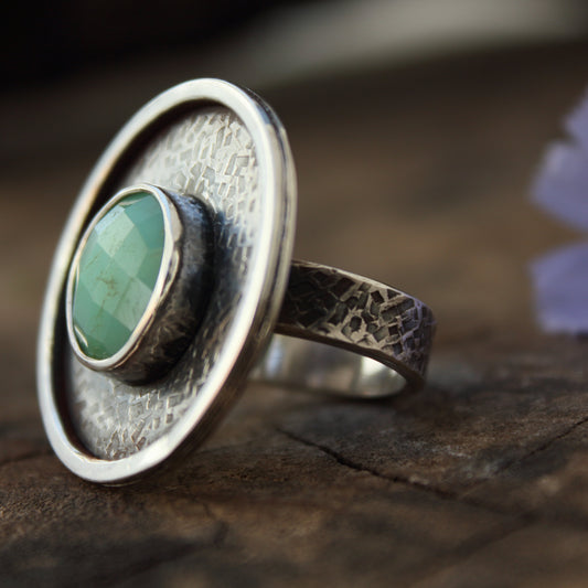 Anillo Grande de Plata de Ley y Gema Crisoprasa nº 15