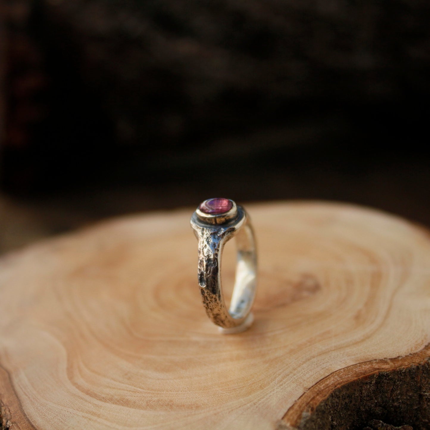 Anillo de Turmalina Rosa y  Plata de Ley | Hecho a Mano Talla 16 (7 1/2US)