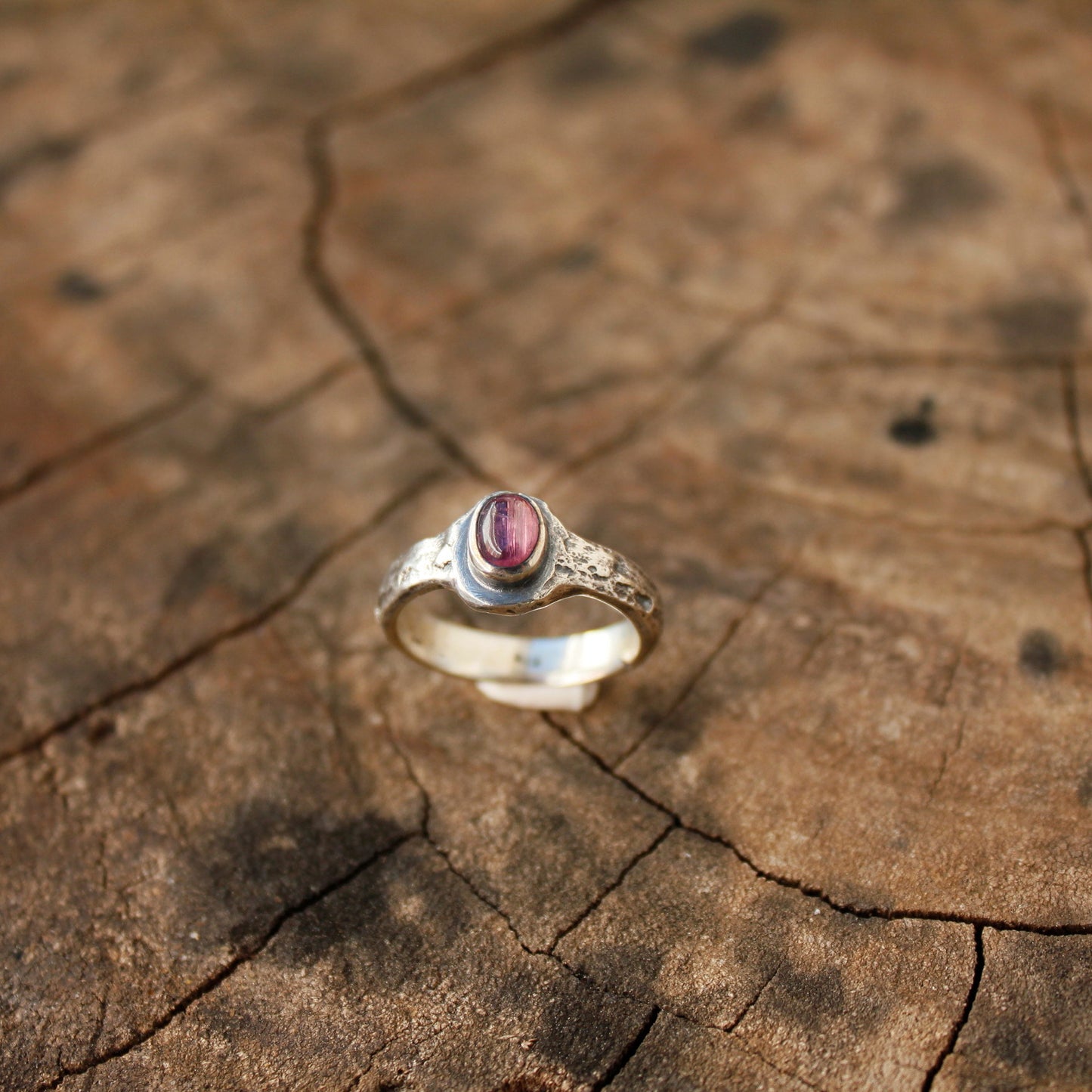 Anillo de Turmalina Rosa y  Plata de Ley | Hecho a Mano Talla 16 (7 1/2US)