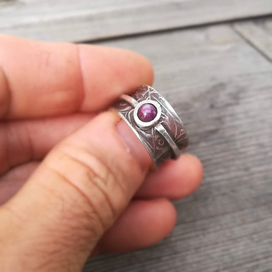 Anillo Giratorio Rubí Estrella y Plata de Ley - Talla 19 - ArenasJewelry