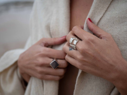 Anillo Geometrico de Plata Talla 16 - ArenasJewelry