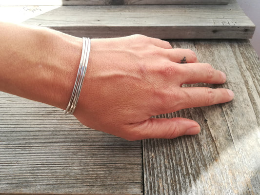 Set de Pulseras de Plata de Ley - Brazaletes Rígidos - ArenasJewelry