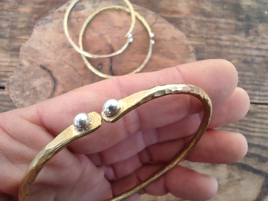 Pulsera Laton y Plata  - Brazalete Rigido Texturizado - ArenasJewelry