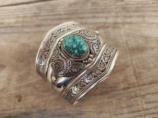 Pulsera Rígida de Plata de Ley con Turquesa - ArenasJewelry