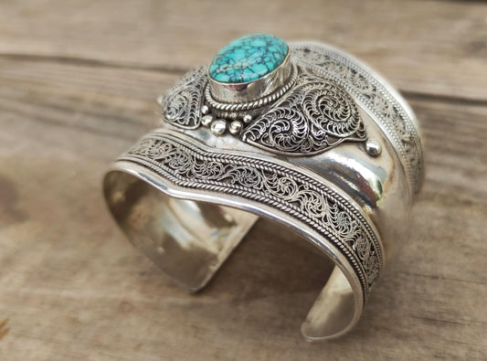 Pulsera Rígida de Plata de Ley con Turquesa - ArenasJewelry