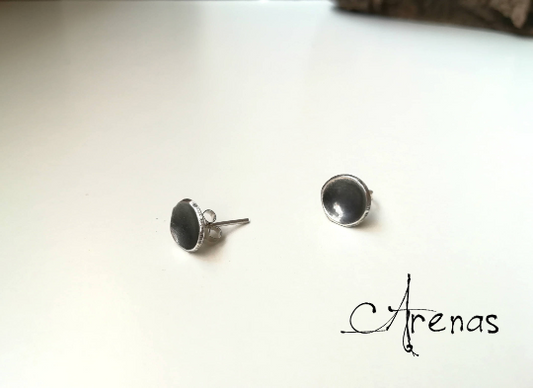 Pendientes plata vieja redondos boton - ArenasJewelry