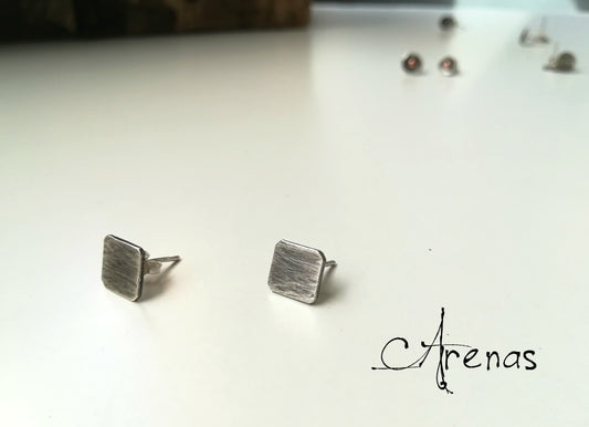 Pendientes Cuadrados Plata Vieja - ArenasJewelry